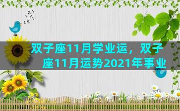 双子座11月学业运，双子座11月运势2021年事业