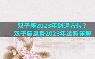 双子座2023年财运方位？双子座运势2023年运势详解