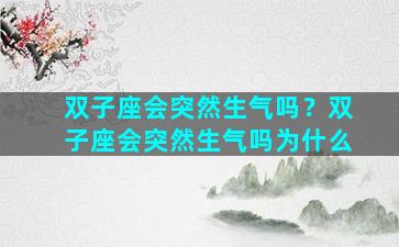 双子座会突然生气吗？双子座会突然生气吗为什么