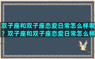 双子座和双子座恋爱日常怎么样呢？双子座和双子座恋爱日常怎么样呢知乎