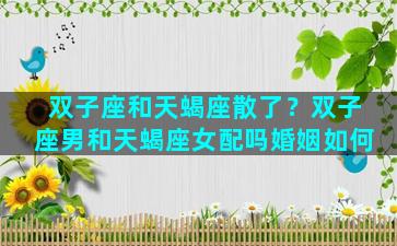 双子座和天蝎座散了？双子座男和天蝎座女配吗婚姻如何