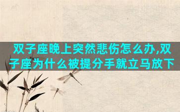 双子座晚上突然悲伤怎么办,双子座为什么被提分手就立马放下