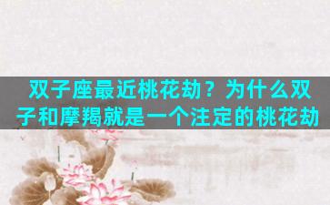 双子座最近桃花劫？为什么双子和摩羯就是一个注定的桃花劫