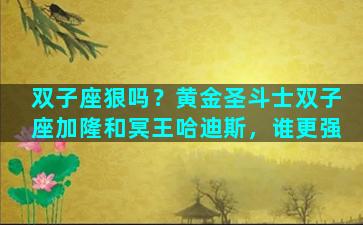 双子座狠吗？黄金圣斗士双子座加隆和冥王哈迪斯，谁更强
