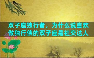 双子座独行者，为什么说喜欢做独行侠的双子座是社交达人