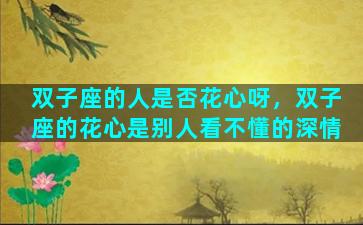双子座的人是否花心呀，双子座的花心是别人看不懂的深情