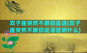 双子座突然不跟你说话(双子座突然不跟你说话说明什么)