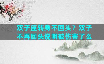 双子座转身不回头？双子不再回头说明被伤害了么