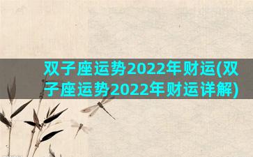 双子座运势2022年财运(双子座运势2022年财运详解)