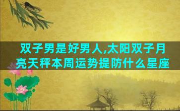 双子男是好男人,太阳双子月亮天秤本周运势提防什么星座