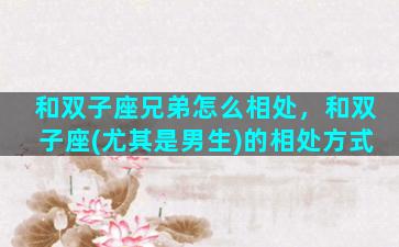 和双子座兄弟怎么相处，和双子座(尤其是男生)的相处方式