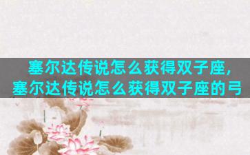 塞尔达传说怎么获得双子座,塞尔达传说怎么获得双子座的弓