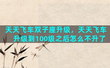 天天飞车双子座升级，天天飞车升级到100级之后怎么不升了