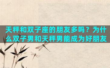 天秤和双子座的朋友多吗？为什么双子男和天秤男能成为好朋友