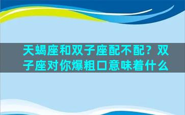 天蝎座和双子座配不配？双子座对你爆粗口意味着什么