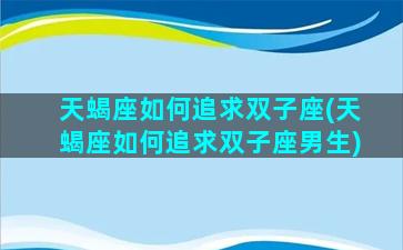天蝎座如何追求双子座(天蝎座如何追求双子座男生)