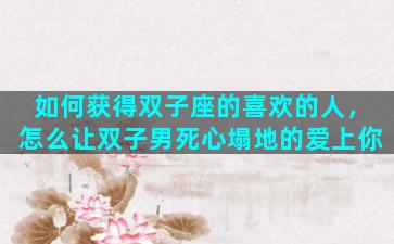如何获得双子座的喜欢的人，怎么让双子男死心塌地的爱上你