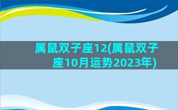 属鼠双子座12(属鼠双子座10月运势2023年)