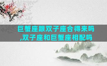 巨蟹座跟双子座合得来吗,双子座和巨蟹座相配吗