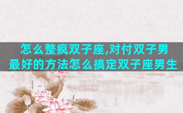 怎么整疯双子座,对付双子男最好的方法怎么搞定双子座男生
