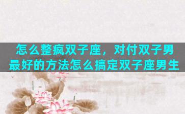 怎么整疯双子座，对付双子男最好的方法怎么搞定双子座男生