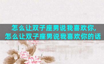 怎么让双子座男说我喜欢你,怎么让双子座男说我喜欢你的话
