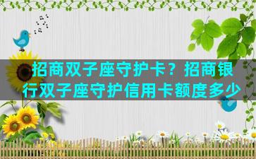 招商双子座守护卡？招商银行双子座守护信用卡额度多少