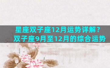 星座双子座12月运势详解？双子座9月至12月的综合运势