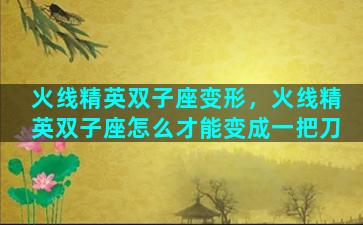 火线精英双子座变形，火线精英双子座怎么才能变成一把刀