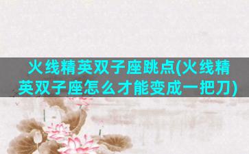火线精英双子座跳点(火线精英双子座怎么才能变成一把刀)