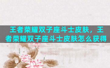 王者荣耀双子座斗士皮肤，王者荣耀双子座斗士皮肤怎么获得