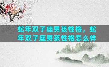 蛇年双子座男孩性格，蛇年双子座男孩性格怎么样