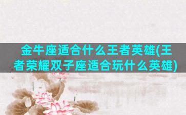 金牛座适合什么王者英雄(王者荣耀双子座适合玩什么英雄)